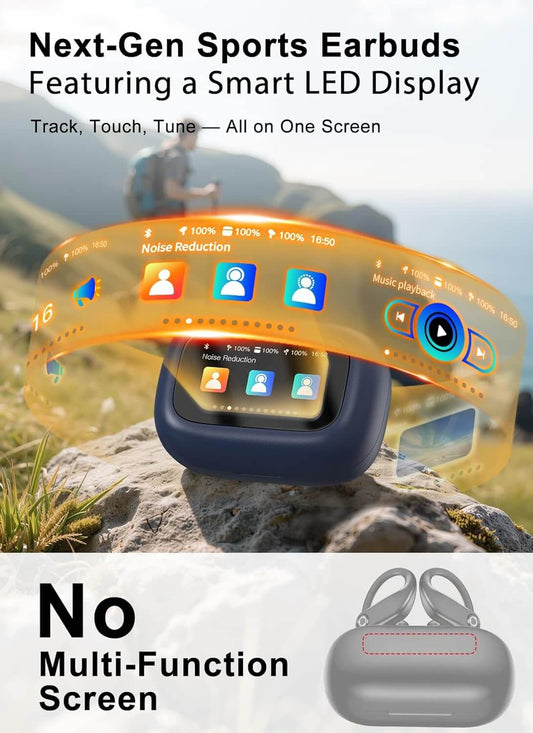 Wireless Earbuds, ANC Noise Cancelling Sport Ear Buds with Multifunctional Touch Screen, Bluetooth 5.4 Headphones, Bass Stereo Sound, 5 EQ Over-Ear Earbuds for Sports/Workout/Gym-Dark Blue