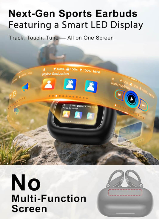 Wireless Earbuds, ENC Noise Cancelling Sport Ear Buds with Multifunctional Touch Screen, Bluetooth 5.4 Headphones, Bass Stereo Sound, 5 EQ Over The Ear Earbuds for Sports/Workout/Gym-Black