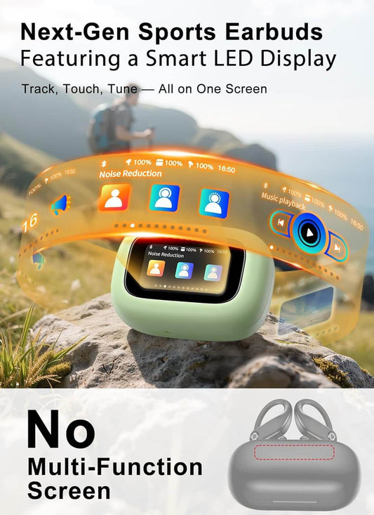 Wireless Earbuds, ENC Noise Cancelling Sport Ear Buds with Multifunctional Touch Screen, Bluetooth 5.4 Headphones, Bass Stereo Sound, 5 EQ Over-Ear Earbuds for Sports/Workout/Gym-Green